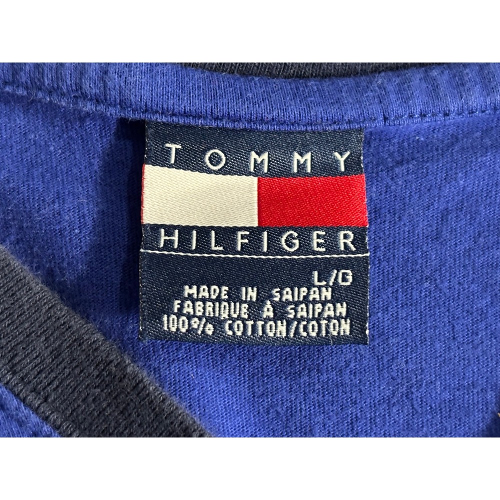 Tommy Hilfiger Mens Blue Long Sleeve V-Neck Graphic T-Shirt Embroidered Large - Picture 7 of 9
